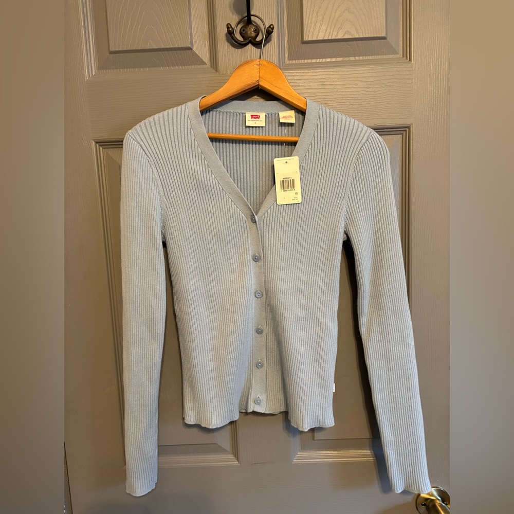 Levi’s light blue ribbed cardigan sz small 100% cotton